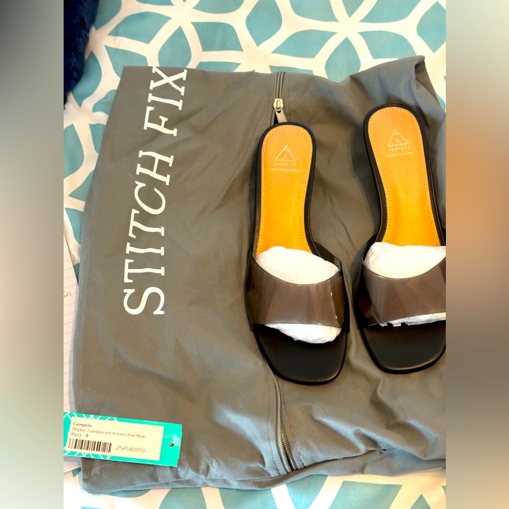 Campsite size 8 Rhylee translucent  kitten heel mule